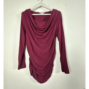 Cabi Womens Long-Sleeve Draped Front Ruched Top Size Large Burgundy Stretch #393
